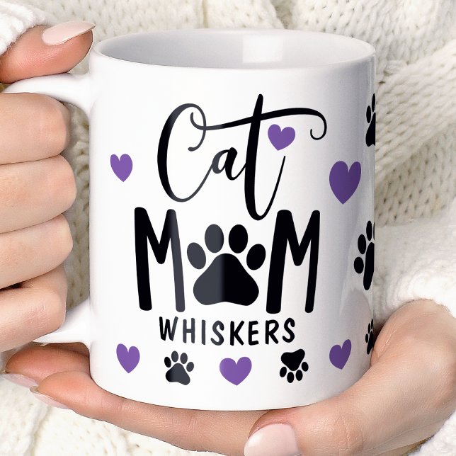Lila Cat Mama Pawprint Personalisiert Pet Foto Kaffeetasse (Von Creator hochgeladen)