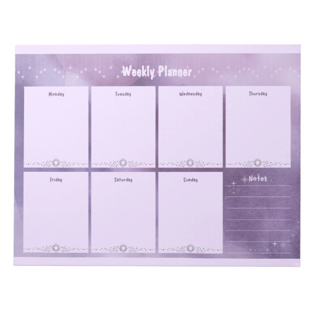 Lila Celestial Weekly Planner - Stilvoll Notizblock (Vorderseite)