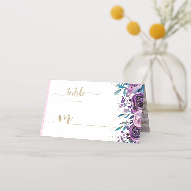 Lila Champagner-Champagner Gold Streifen Platzkarte (Vorderseite)