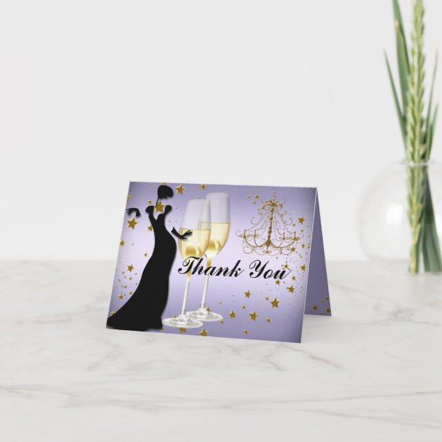 Lila Champagner & Kronleuchter Danke, Card Dankeskarte (Vorderseite)