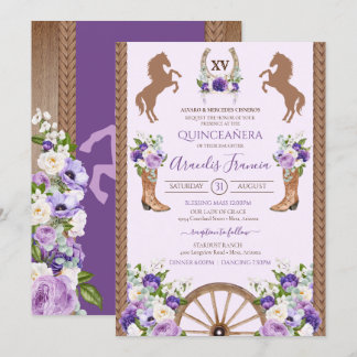 Lila Charra Quinceanera Floral Rustikaler Western Einladung