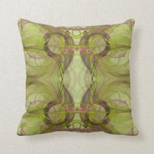 Lila, Chartreuse n Grau, Abstraktes Fraktal Kissen