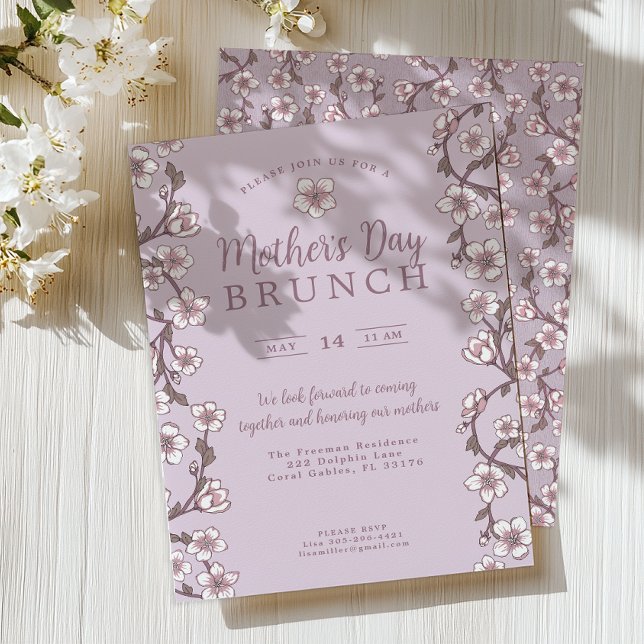 Lila Cherry Blossom Muttertag Brunch Einladung (Mother's Day Brunch Invite)