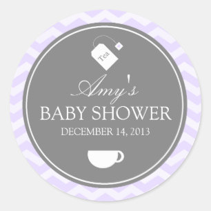 Lila Chevron High Tea Baby Shower Aufkleber