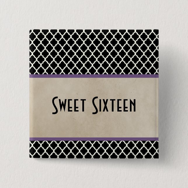 Lila Chic Quatrefolie Sweet 16 Taste Button (Vorderseite)