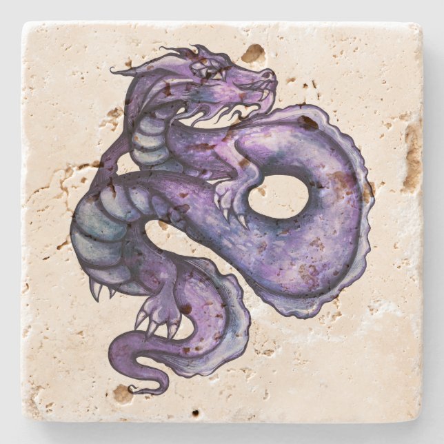 Lila chinesische Drachenkunst Steinuntersetzer (Vorderseite)