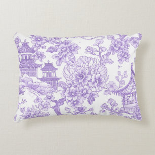 Lila Chinoiserie-Toile-Drache Kirschblüte Dekokissen