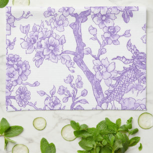 Lila Chinoiserie-Toile-Drache Kirschblüte Geschirrtuch