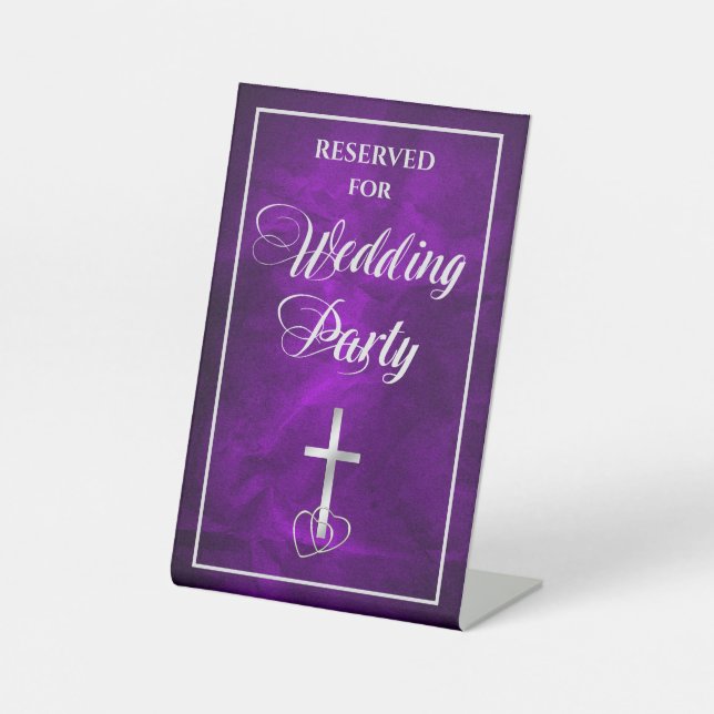 Lila Christliche Cross Wedding Party Sockelschild (Vorderseite)