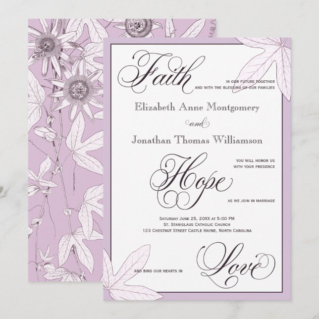 Lila Christliche Hochzeitseinladung Einladung (Vorne/Hinten)