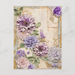 Lila Chrysanthemas elegantes Shabby Chic Feiertagspostkarte