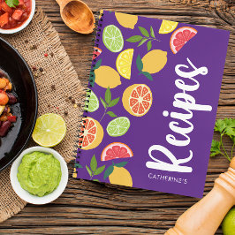 Lila Citrus Lemon Orange Muster Name Rezepte Notizbuch