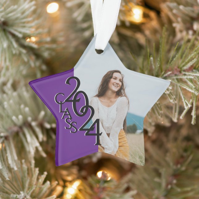 Lila Class 2024 Abschluss Foto Ornament (Baum)
