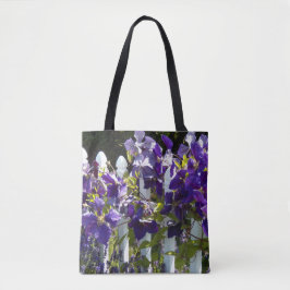 Lila Clematien auf weißer Zaun Tasche