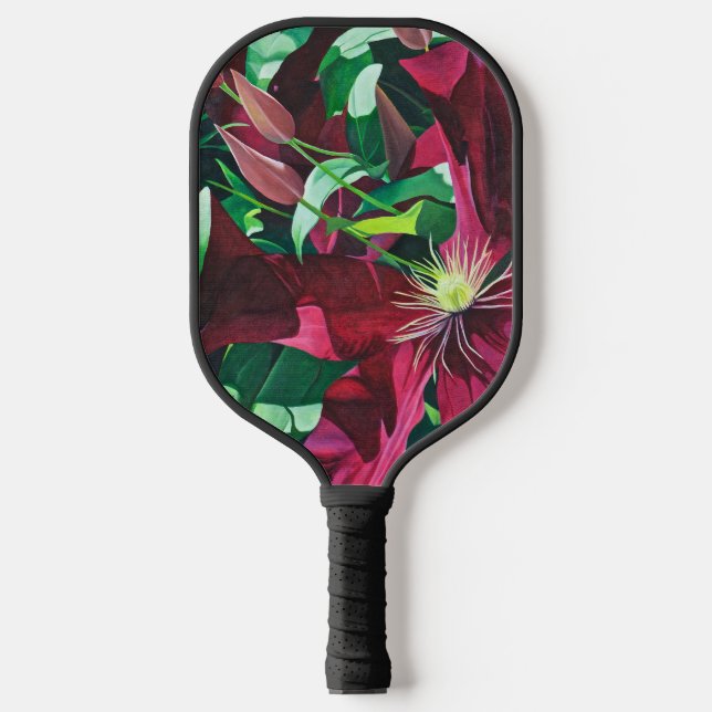 Lila Clematis Blumenstapelpaddel Pickleball Schläger (Vorderseite)