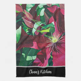 Lila Clematis Floral Geschirrtuch