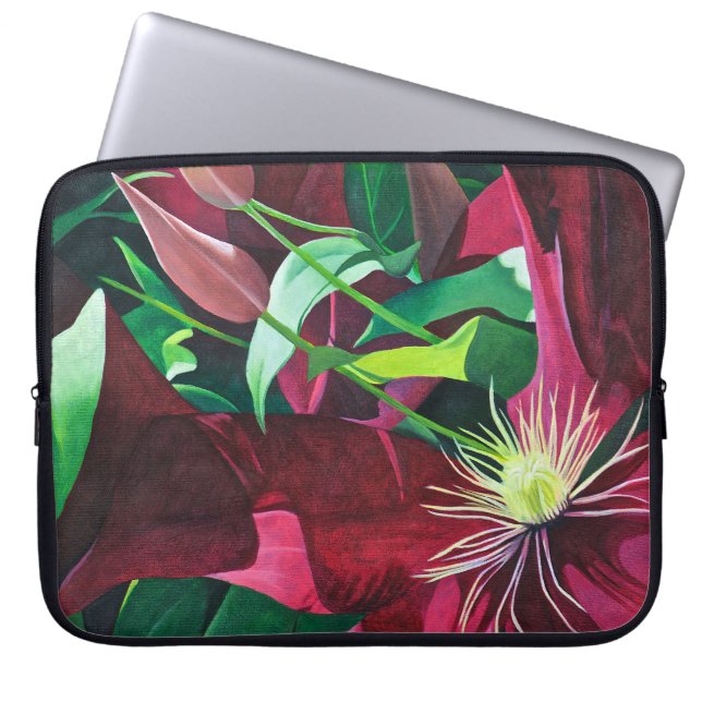 Lila Clematis Floral Laptopschutzhülle (Vorderseite)