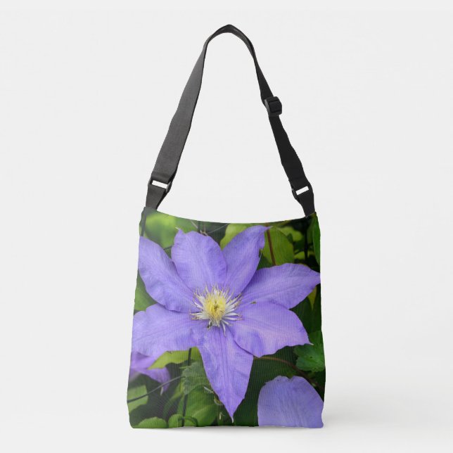 Lila Clematis Floral Tragetaschen Mit Langen Trägern (Vorderseite)