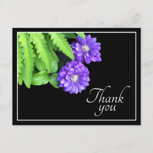 Lila Clematis und grünes Laub Danke Postkarte