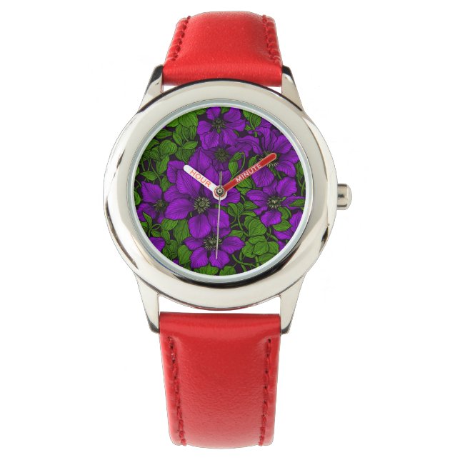 Lila Clematiweine Armbanduhr (Vorderseite)