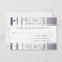 Lila Cloud Birch Tree Wedding RSVP Karte