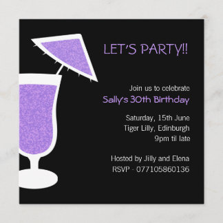 Lila Cocktail-Geburtstags-Party Einladung
