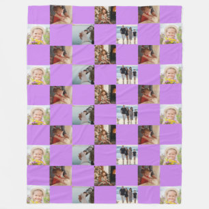 Lila Collage Foto Muster Fleece Blanken