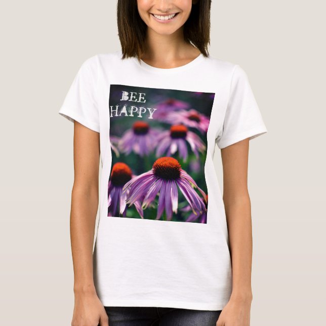 Lila Cone Blume Foto Bee Happy T-Shirt (Vorderseite)