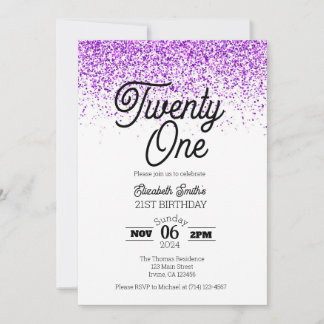 Lila Confetti 21. Geburtstag Einladung