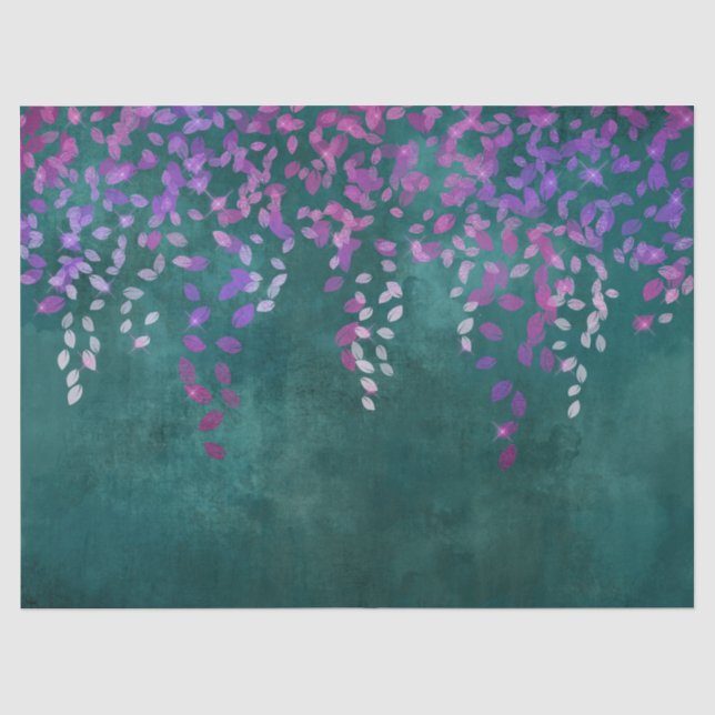 Lila Confetti auf Aquamariner Decoupage Seidenpapier (Vorderseite)