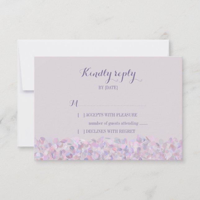 Lila Confetti Wedding RSVP Karte (Vorderseite)