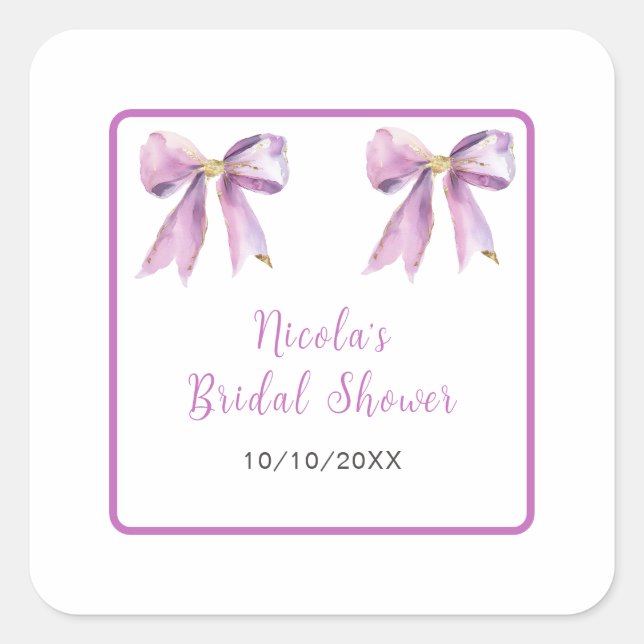 Lila Coquette Bow Brautparty Quadratischer Aufkleber (Vorderseite)