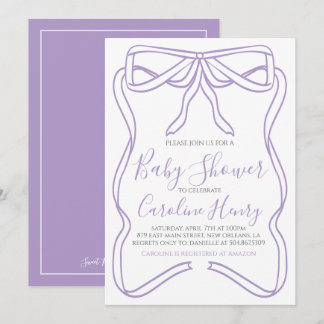 Lila Coquette Bow Gir Baby Dusche MACHEN JEDE FARB Einladung