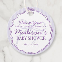 Lila Coquette Bow Lavendel Stripter Babydusche Geschenkanhänger