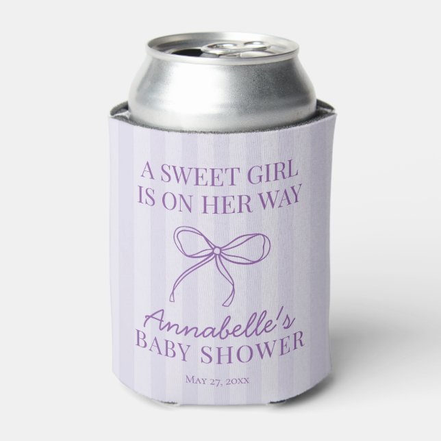 Lila Coquette Bow Pastel Baby Dusche Gefallen Dosenkühler (Kanne Vorderseite)