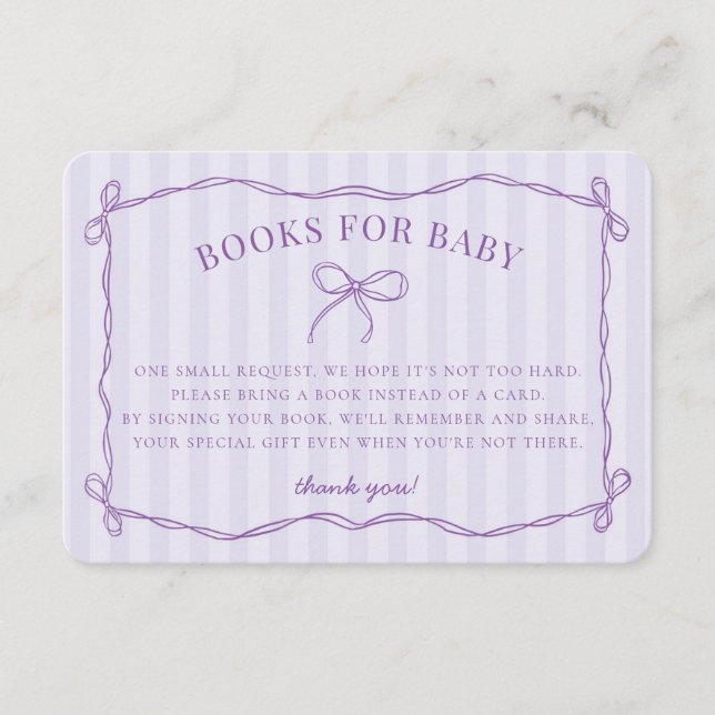 Lila Coquette Bow Pastel Duschbücher für Kinder Begleitkarte (Vorderseite)