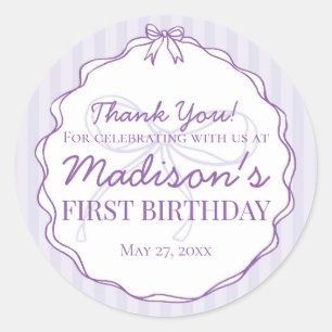 Lila Coquette Bow Pastel Lavender Birthday Gevor Runder Aufkleber