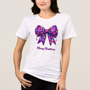 Lila Coquette Christmas Lights Bow Tri-Blend Shirt