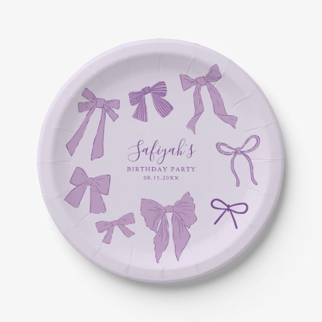Lila Coquette Ribbons Geburtstagsparty Pappteller (Vorderseite)