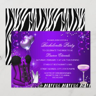 Lila Corset Zebra Junggeselinnen-Abschied Invite Einladung