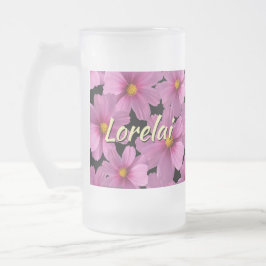 Lila Cosmos-Blume-Design auf schwarzem Hintergrund Mattglas Bierglas