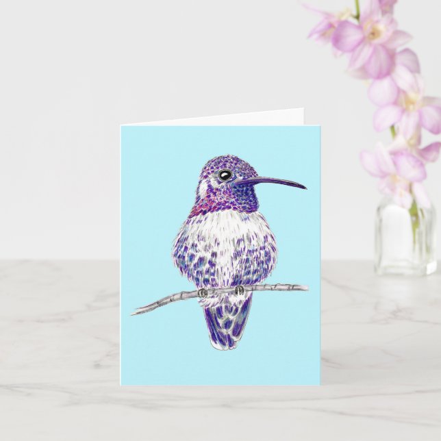 Lila Costas Hummingbird-Illustration Karte (Orchidee)