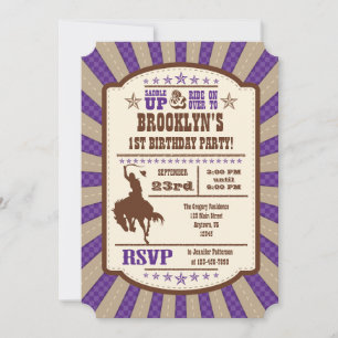 Lila Cowboy Rodeo Geburtstagsparty Einladung