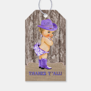 Lila Cowgirl-Baby-Party Geschenkanhänger