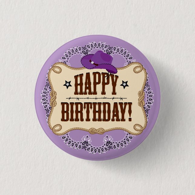 Lila Cowgirl Birthday Button (Vorderseite)