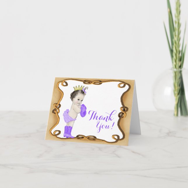 Lila Cowgirl Princess Baby Dusche Danke (Vorderseite)