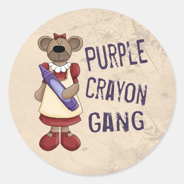 Lila Crayon Gang Runder Aufkleber (Vorderseite)