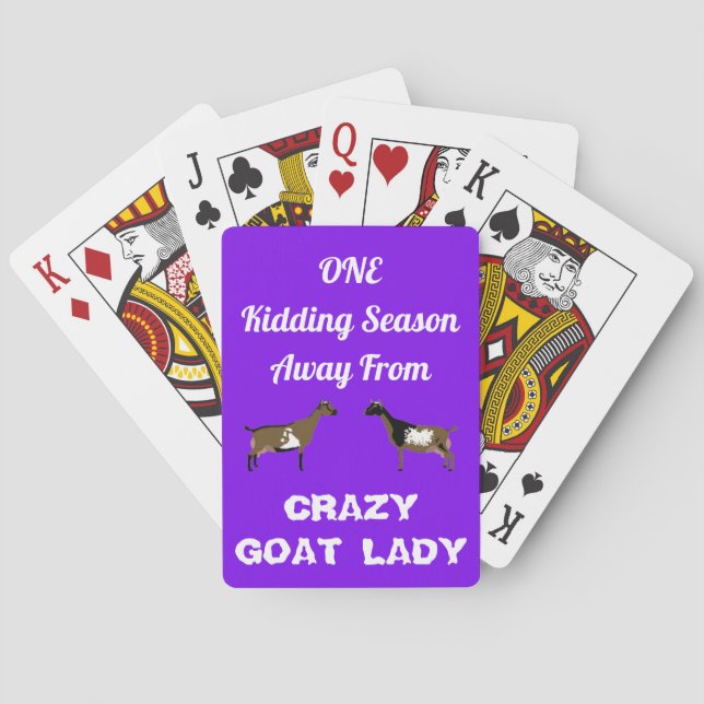 Lila Crazy Goat Lady - Nigerianische Zwergziegen Spielkarten (Rückseite)