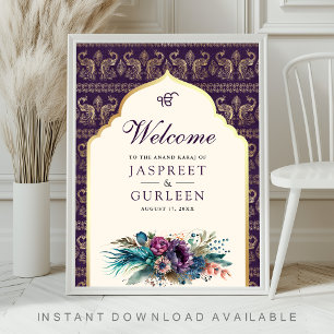 Lila Cream Anand Karaj Wedding Willkommenszeichen Poster