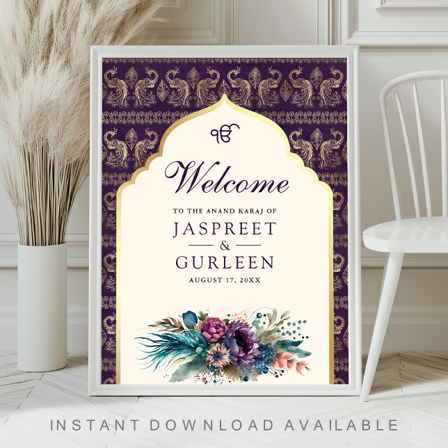 Lila Cream Anand Karaj Wedding Willkommenszeichen Poster (Von Creator hochgeladen)